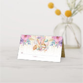 ウェディング ブランシュ ピンク ゴールド グリッター フラワー プレイスカード (正面)