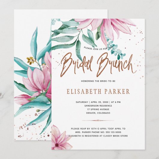 ウェディング ブランシュ ブラッシュ ピンク カッパー ゴールド ウェディング シャワー 招待状 (正面/裏面)