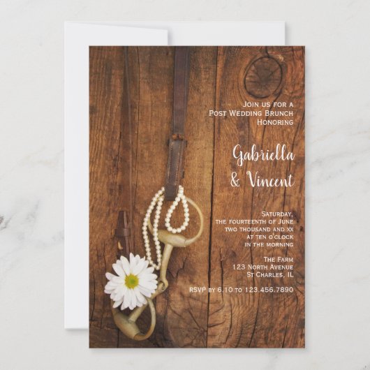 ウェディング ブランシュ 白いデイジー 馬のビット ウエスタン ポスト 結婚式翌日の朝食 招待状 (正面)