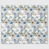 ウェディング ブルーとホワイトの水彩ローズ ラッピングペーパー (フラット)