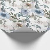 ウェディング ブルーとホワイトの水彩ローズ ラッピングペーパー (コーナー)