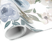 ウェディング ブルーとホワイトの水彩ローズ ラッピングペーパー (ロールコーナー)