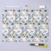 ウェディング ブルーとホワイトの水彩ローズ 薄葉紙 (クラフト)