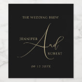 ウェディング ブルー ゴールド カスタム カリグラフィー ワインラベル (シングルラベル)