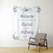 ウェディング ブルー フラワーズ パープル 水彩 タペストリー (インサイチュ)