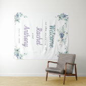 ウェディング ブルー フラワーズ パープル 水彩 タペストリー (インサイチュ(横))