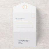 ウェディング ブルー ホワイト ゴールド オーバル 葉のモノグラム 全て オールインワン招待状 (外側)