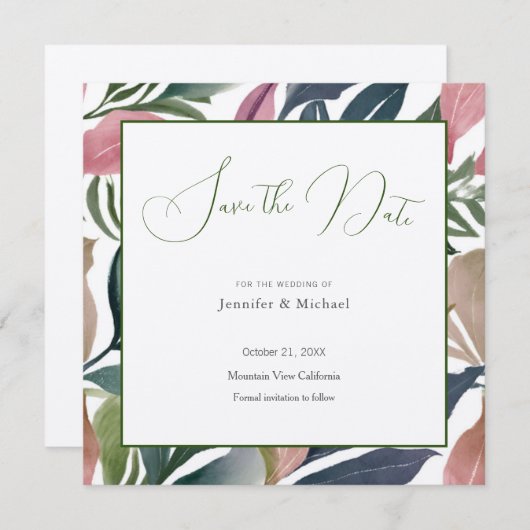 ウェディング プロフェッショナル ミニマリスト キュート フラワーリング セーブザデート (正面/裏面)