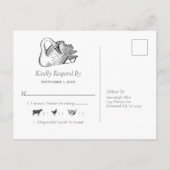 ウェディング ホワイトスワン ネイビーブルー RSVP インビテーションポストカード (裏面)