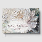 ウェディング ホワイト ピオニー アブストラクト インパスト ペイント ゲストブック (正面)