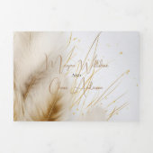 ウェディング |ボエレガントホアイボリーと金ゴールドパンパ 三つ折り招待状 (カバー)