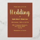 ウェディング ボーホー ブラウン テラコッタ ゴールド 箔招待状 (正面)