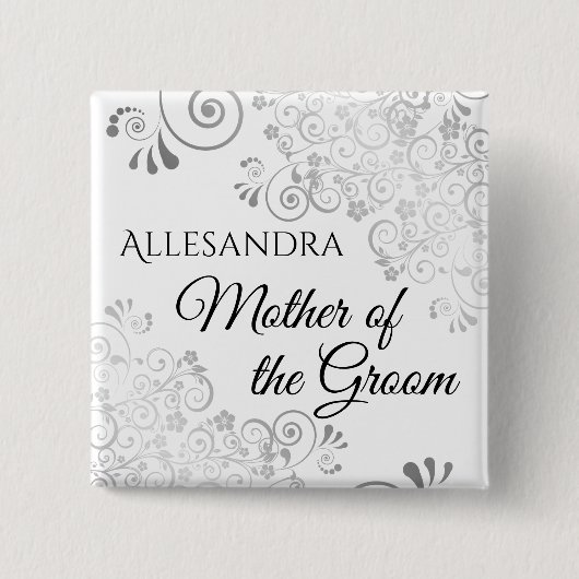 ウェディング・マザー・オブ・ザ・グルーム名札 シルバー・フリル 缶バッジ (正面)