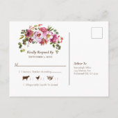 ウェディング マジェンタ ピンク コーラル フラワーズ RSVP インビテーションポストカード (裏面)