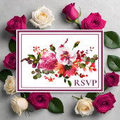 ウェディング マジェンタ ピンク コーラル フラワーズ RSVP インビテーションポストカード