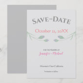 ウェディング マリッジ ミニマリスト シック グレー フローラル セーブザデート (正面/裏面)