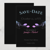 ウェディング マリッジ ミニマリスト シック ブラック フラワー セーブザデート (正面/裏面)