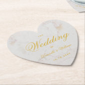ウェディング マーブル ゴールド エレガント カリグラフィー ハート ペーパーコースター (アングル)