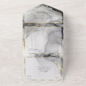 ウェディング マーブル ブラック ゴールド アルコール インク カスタム オールインワン招待状 (外側)