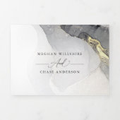 ウェディング マーブル ブラック ゴールド アルコール インク トライフォールド 三つ折り招待状 (カバー)