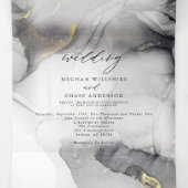 ウェディング マーブル ブラック ゴールド アルコール インク トライフォールド 三つ折り招待状 (内部中)