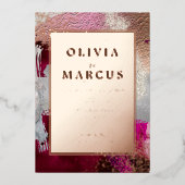 ウェディング | メタリックフューシャパール ブラシ ストローク 箔招待状 (正面)