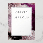 ウェディング | メタリック カシス プラム ブラシ ストローク 箔招待状 (正面)