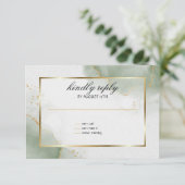 ウェディング メニュー カード ミューテッド セージ ゴールド マーブル (スタンド正面)