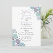 ウェディング | モダンな貝殻 紫 青みがかった淡い色 招待状 (スタンド正面)