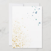 ウェディング モダン ブルーとゴールドの水彩スプラッター 招待状 (裏面)