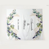 ウェディング ユーカリグリーンのモノグラム タペストリー (正面(横))