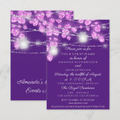 ウェディング ライト ジャー グリッター パープル ピンク バイオレット 招待状 (正面/裏面)