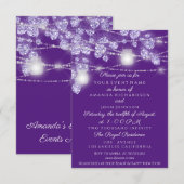 ウェディング ライト ジャー ラスティック グリッター パープル バイオレット 招待状 (正面/裏面)