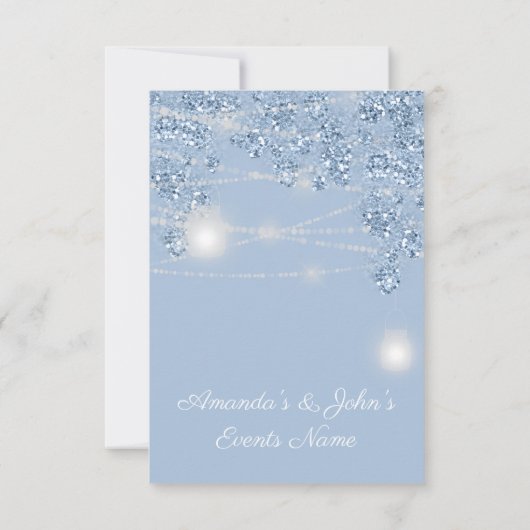 ウェディング ライト ジャー ラスティック グリッター ブルー パステル 招待状 (裏面)