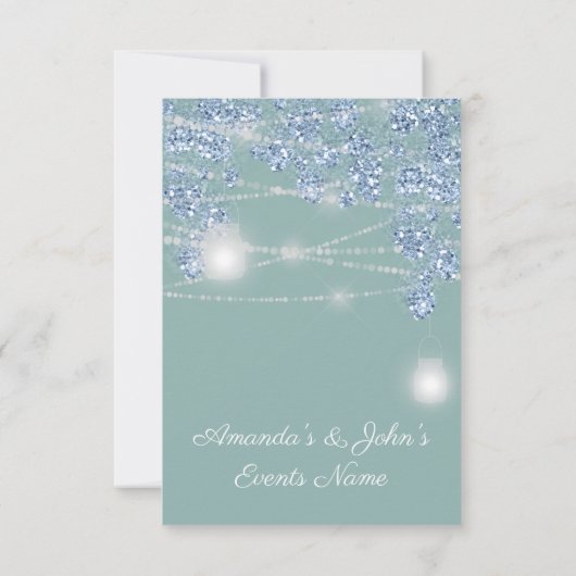 ウェディング ライト ジャー ラスティック グリッター 青 ミント 招待状 (裏面)