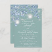 ウェディング ライト ジャー ラスティック グリッター 青 ミント 招待状 (正面/裏面)