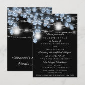 ウェディング ライト ジャー ラスティック グリッター 青 黒 招待状 (正面/裏面)