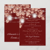 ウェディング ライト ジャー ラスティック ローズゴールド ブラッシュ バーガンディ 招待状 (正面/裏面)