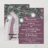 ウェディング ライト ラスティック グリーン ドレス ダイヤモンド バイオレット 招待状 (正面/裏面)