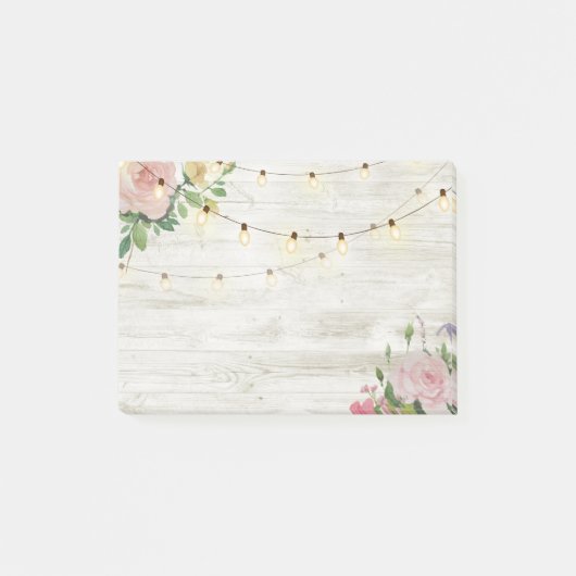 ウェディング ラスティック ウッド ウォーターカラー フラワー ストリング ライト ポストイット (正面)