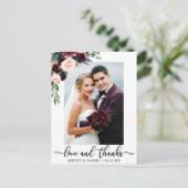 ウェディング ラブ アンド サンクス バーガンディ ブルー フローラル ポストカード (スタンド正面)