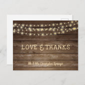 ウェディング ラブ アンド サンクス ラスティック ウッド ストリング ライト ポストカード (正面/裏面)