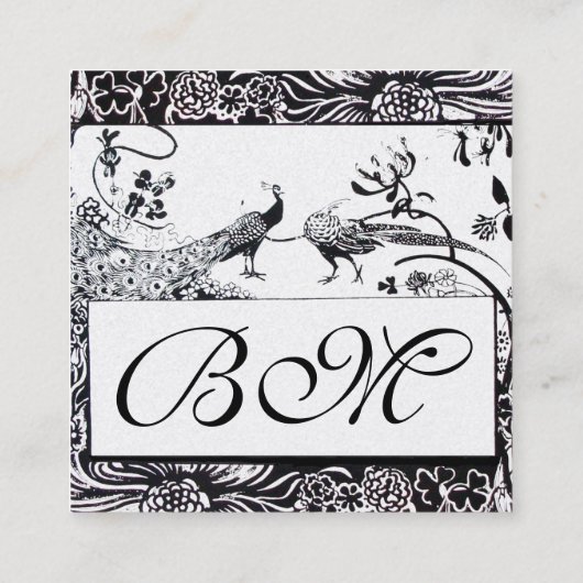 ウェディング ラブ バード / クジャク モノグラム ホワイトパール スクエア名刺 (裏面)