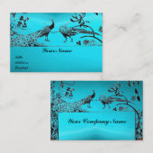ウェディング ラブ バード / クジャク 黒 青 ターコイズ 名刺 (正面/裏面)