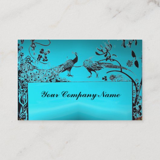 ウェディング ラブ バード / クジャク 黒 青 ターコイズ 名刺 (裏面)