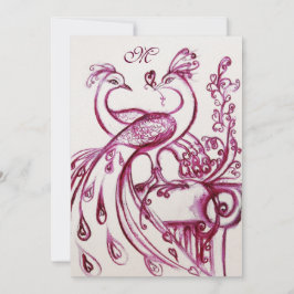 ウェディング ラブ バード モノグラム 赤 ピンク 白 パール 案内状