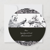 ウェディング ラブ バード モノグラム 黒と白の円 招待状 (裏面)