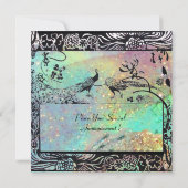 ウェディング ラブ バード モノグラム 黒 緑 青 案内状 (裏面)