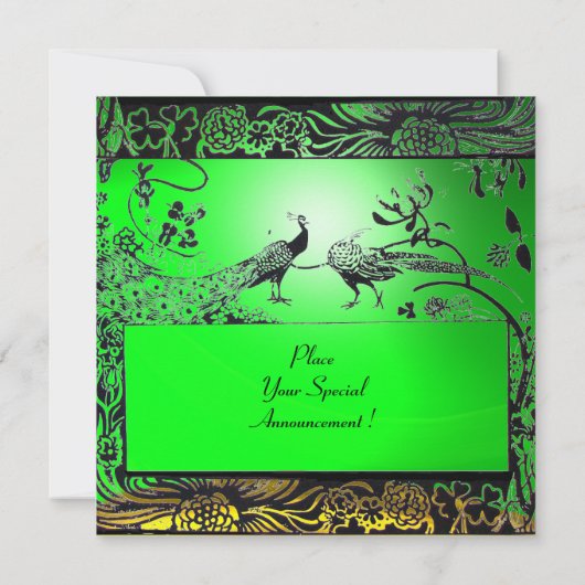 ウェディング ラブ バード モノグラム 黒 黄色 エメラルド 案内状 (裏面)