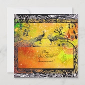 ウェディング ラブ バード モノグラム 黒 黄色 ピンク ルビー 案内状 (裏面)